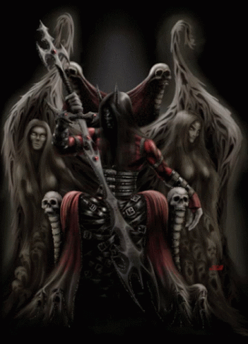 Demon Holding Sword Surrounded by Skulls JCS