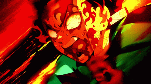 Demon Slayer Fighting Tanjiro Shouting GIF