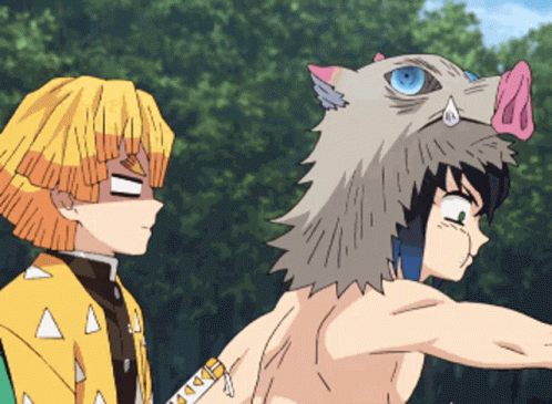 Demon Slayer Fighting Zenitsu Agatsuma And Inosuke Hashibira GIF
