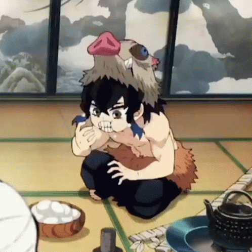 Demon Slayer Season 2 Inosuke Hashibira Eating GIF