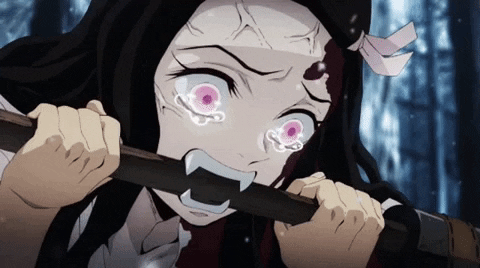 Demon Slayer Season 2 Nezuko Biting Pole GIF