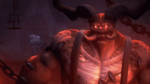 Demon With Horns Chained to Wall