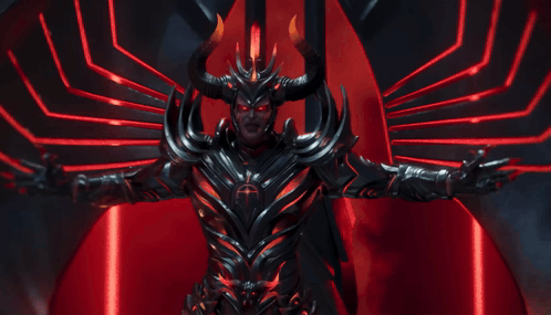 Demon With Red Eyes And Horns In Red Light GIF