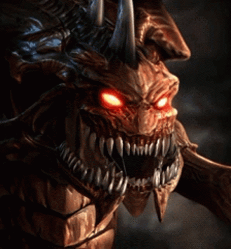 Demon with Red Eyes and Sharp Teeth