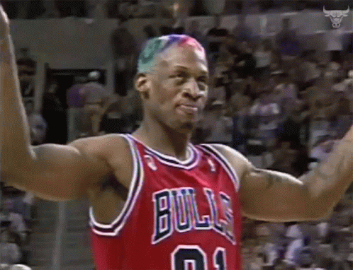 Dennis Rodman Chicago Bulls Hands Raised GIF