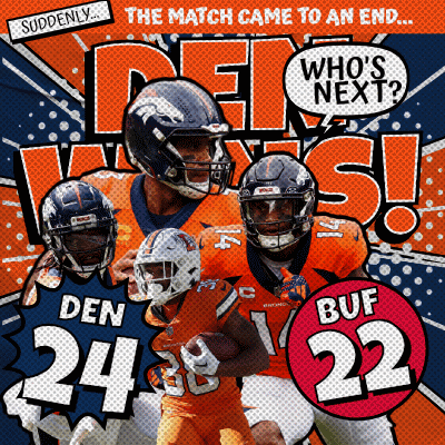 Denver Broncos DEN 24 And BUF 22 On Orange And Blue Background GIF