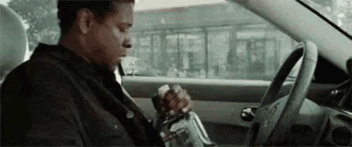 Denzel Washington Drinking Alcohol In Car GIF