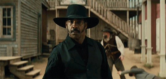 Denzel Washington Firing Gun Magnificent Seven GIF