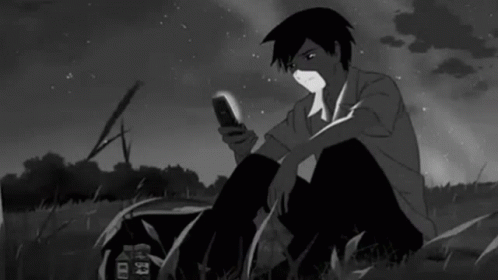 Depressed Anime With A Phone GIF