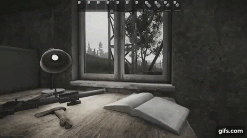 Desk with Book and Rifle
