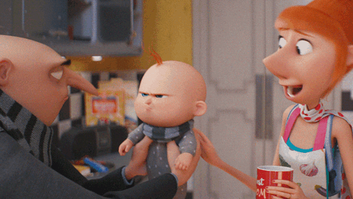 Despicable Me Characters Holding Baby And Cup GIF