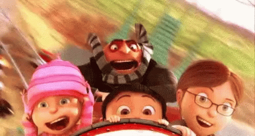 Despicable Me Characters Riding Roller Coaster GIF