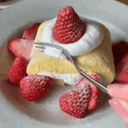Dessert Cake Roll With Strawberries GIF