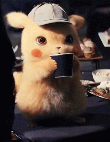 Detective Pikachu Drinking From Paper Cup GIF