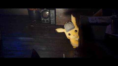 Detective Pikachu Hiding Behind Cabinet GIF