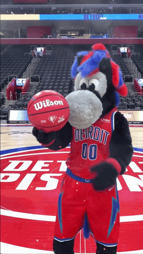Detroit Pistons Mascot Holding Wilson Basketball