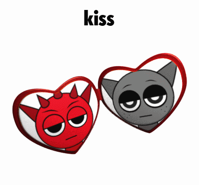 Devil and Cat in Heart Frame with Kiss