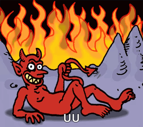 Devil Lying on Ground in Flames