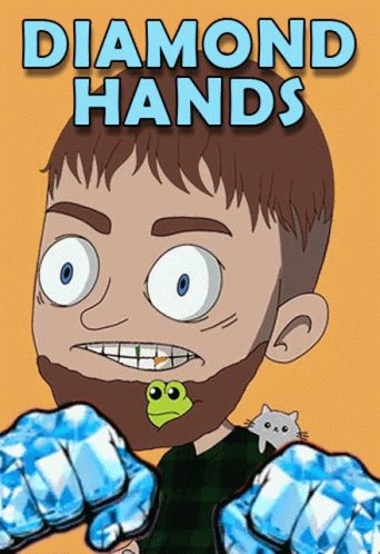 Diamond Hands Cartoon Man With Frog And Cat GIF