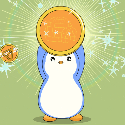Diamond Hands Collecting Coins Pudgys Blue Penguin GIF