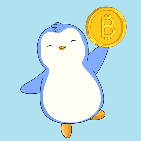 Diamond Hands Pudgy Penguins Holding Different Crypto Coins GIF