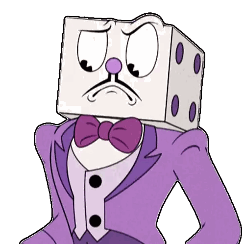 Dice Head Cartoon With Purple Bow Tie