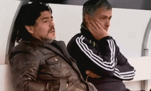 Diego Maradona Watching Game From Sideline GIF