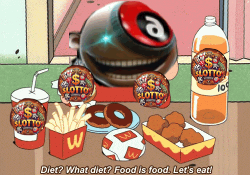 Diet What Diet Food Is Food Let 'S Eat Written On A Cartoon GIF