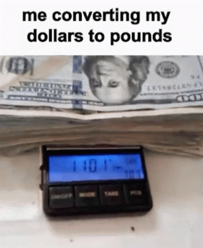 Digital Scale Next To Pile Of Money GIF
