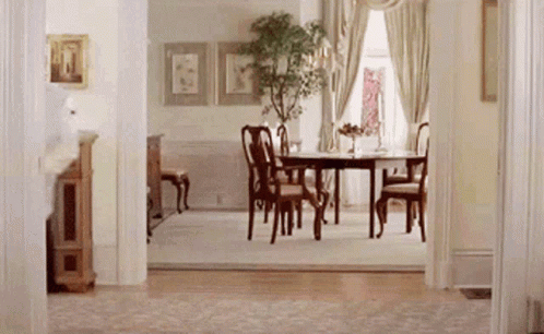 Dining Room With Table Chairs And Plant GIF