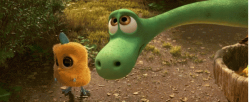 Dinosaur And Bird Looking At Each Other GIF