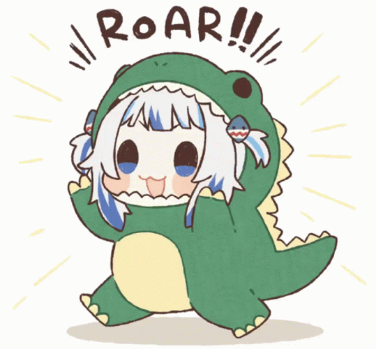 Cute Anime Girl On a Dinosaur