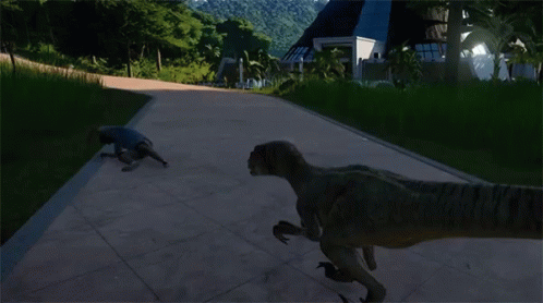Dinosaur Attacking Woman in Video Game