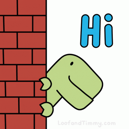 Dinosaur Behind Brick Wall Saying Hi GIF