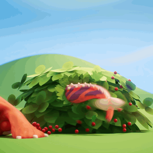Dinosaur Eating Berries From Bush GIF