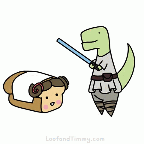Dinosaur Holding Light Saber Next To Toast GIF