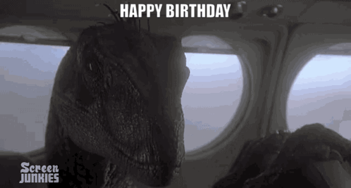 Dinosaur Sitting In Plane Happy Birthday GIF