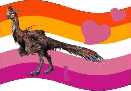 Dinosaur Standing Before Lesbian Flag