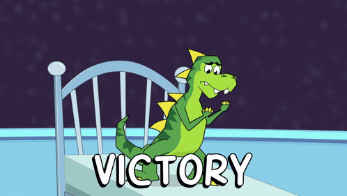 Dinosaur Standing On Bed Victory GIF