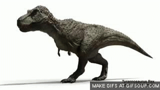 Dinosaur Walking On Sand With Tower GIF