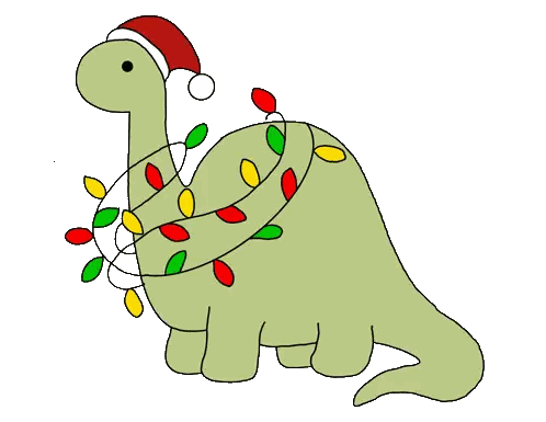 Dinosaur Wearing Santa Hat and Christmas Lights
