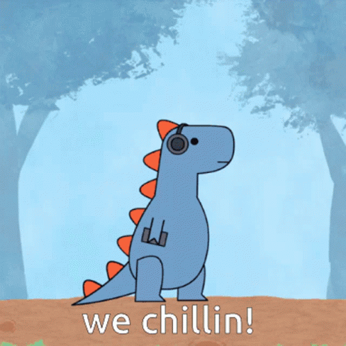 Dinosaur With Headphones Saying We Chillin GIF