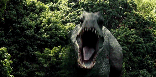 Dinosaur With Mouth Open in Woods