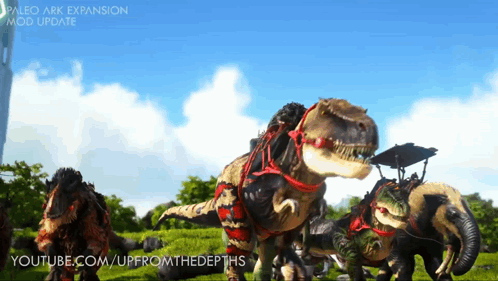 Dinosaurs Standing In Grassy Field Youtube.com/upfromthedepths GIF