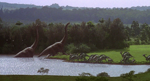 Dinosaurs Walking Across Water GIF