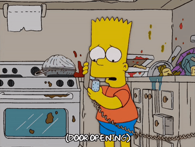 Dirty Kitchen Scared Bart Simpson GIF 