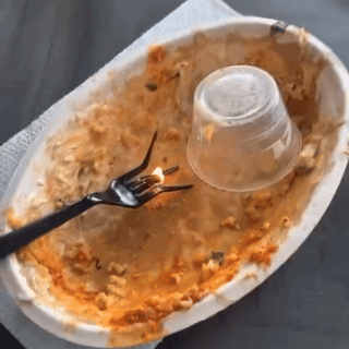 Dirty Plate of Food with Fork and Cup