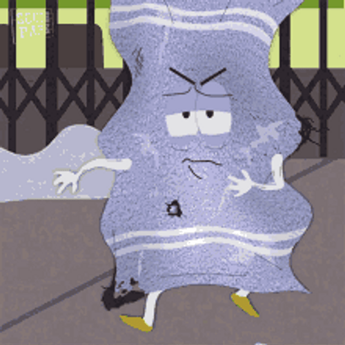 Disgruntled Towelie Attacking Camera GIF