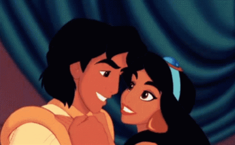 Disney Aladdin And Princess Jasmine Hug Cartoon Love GIF