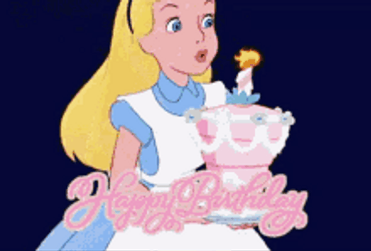 Disney Birthday Cake Blow Candles Alice In Wonderland GIF